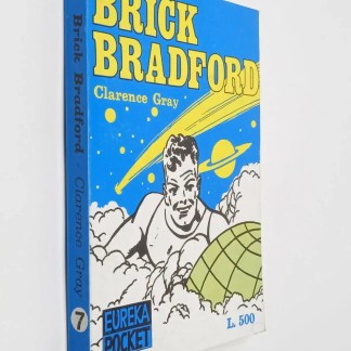 Alt: Copertina di un libro di fumetti di Brickford con figura di un uomo nello spazio e sfondo stellato.