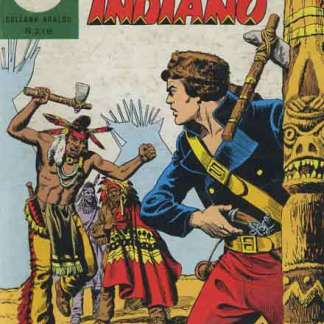 Immagine del fumetto Indiana con eroe e indiani contro sfondo avventuroso.