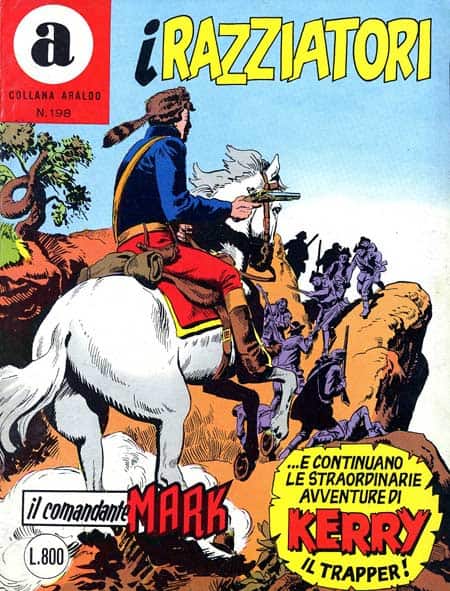 Illustrazione di un fumetto di razziatori con cowboy a cavallo, scena avventurosa e dinamica.