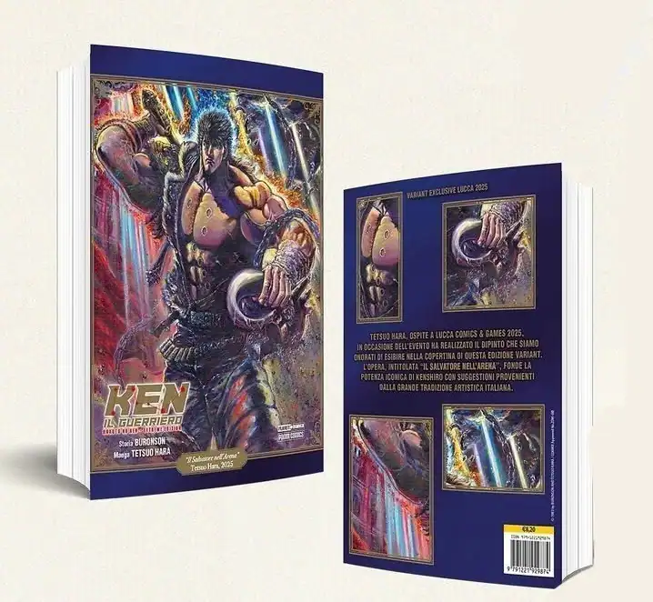 Fumetto Ken Guerriero con dettagli dell'arte e cover originale di Tetsuo Hara 2025.