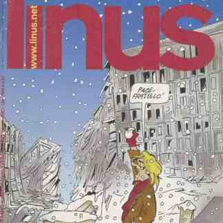 ALT: Copertina fumetto Inius con scena di rilievo di una donna tra edifici distrutti sotto neve.