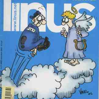 ALT: Caricatura politica con angeli, esercito e simboli civici su nuvole, commento sull'umanità.