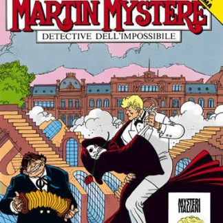 Un'immagine colorata del fumetto Martin Mystère con due personaggi principali che indagano in un ambiente storico.