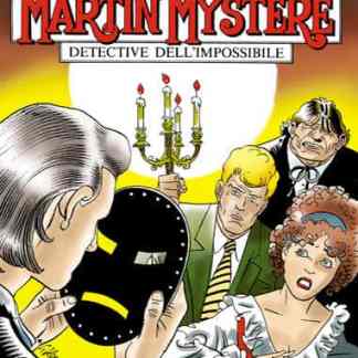 Detective Martin Mystère in scena con maschera e volto, mistero e suspense graphic novel.