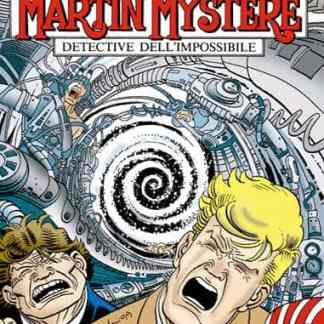 Copertina di Martin Mystère con vortice spazio-temporale in sfondo.