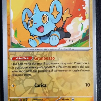 Cartoncino di gioco Pokémon Shinx, con dettagli e abilità.