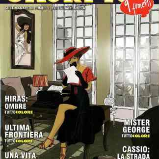 Illustrazione di copertina con donna elegante che legge, scena in stile vintage.