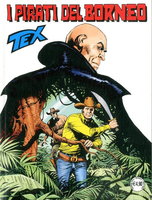 Immagine copertina di un fumetto di pirati nel Borneo, con personaggi in stile classico.
