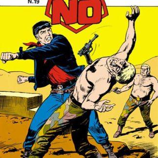 Illustrazione di Mister No in azione con un avversario con pistola e altri personaggi sullo sfondo.