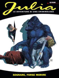 Dettaglio di una copertina a fumetti con un mostro blu e personaggi in azione.