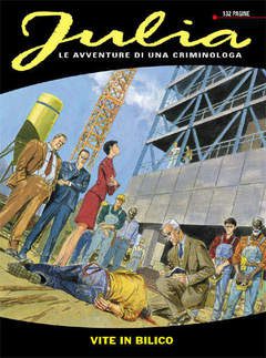 Scena di un fumetto con detective e scena investigativa in una città moderna.