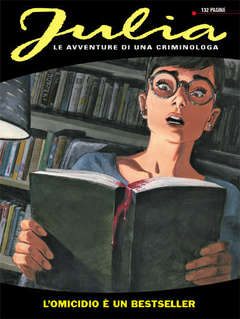 Ragazza che legge un libro in biblioteca, stile fumetto italiano.