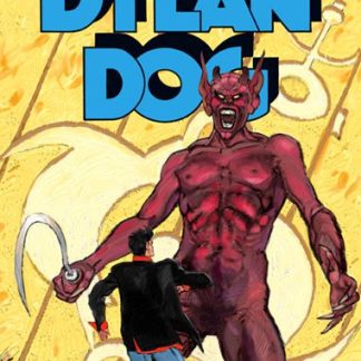 Mostra di Dylan Doma, il personaggio e il fumetto con il diavolo rosso gigante.