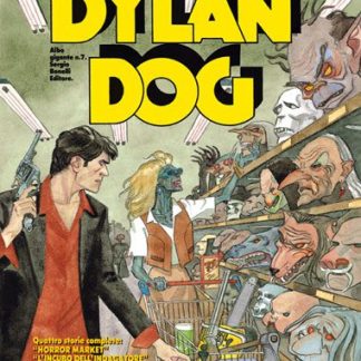Immagine di copertina del fumetto Dylan Dog con personaggi e mostri horror.