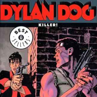 Copertina di Dylan Dog, fumetto horror italiano con agente e killer.