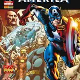 Immagine di Capitan America e personaggi Marvel, comic book supereroi, vignette da fumetto, protagonista con scudo.
