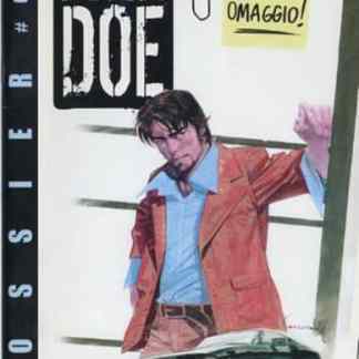 Illustrazione di John Doe in un'ambientazione fumettistica, con macchina e dettagli grafici moderni.