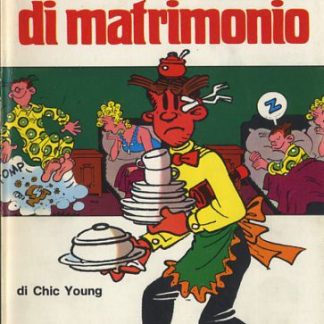 Caricatura umoristica di un matrimonio disordinato e comicità vivace.