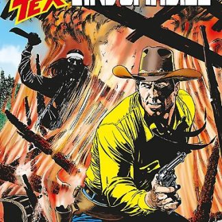 Copertina di Tex Lindomabile, avventura Western con protagonista Tex e un paesaggio infuocato, stile fumetto originale.