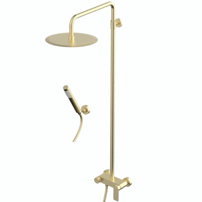 S2 GOLD MIJEŠALICA ZA TUŠ KADU SA USPONSKIM TUŠEM (KRUŽNA TUŠ RUŽA D.250 mm) ZLATNA