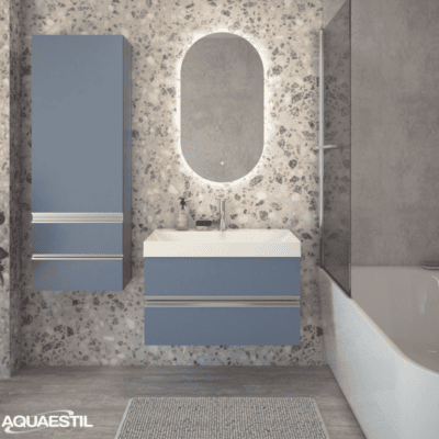 BAZA LYRA 80 S UMIVAONIKOM, 2 LADICE, MISTY BLUE, SREBRNE RUČKE