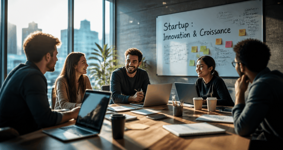 Jeunes entrepreneurs de startup en open space