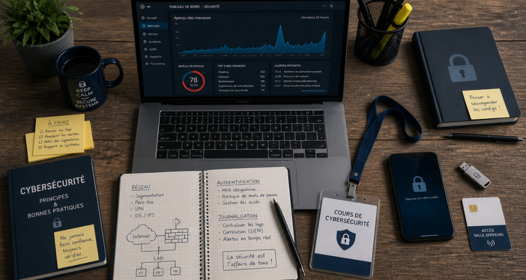 bureau avec outils cours cybersécurité