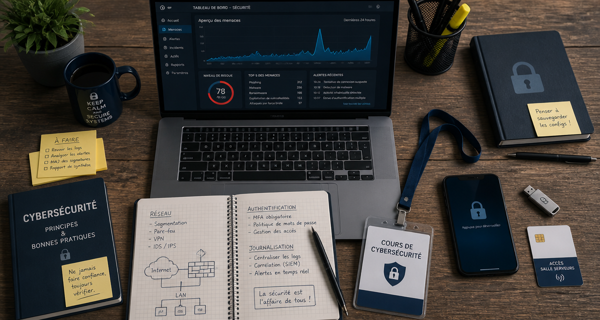 bureau avec outils cours cybersécurité