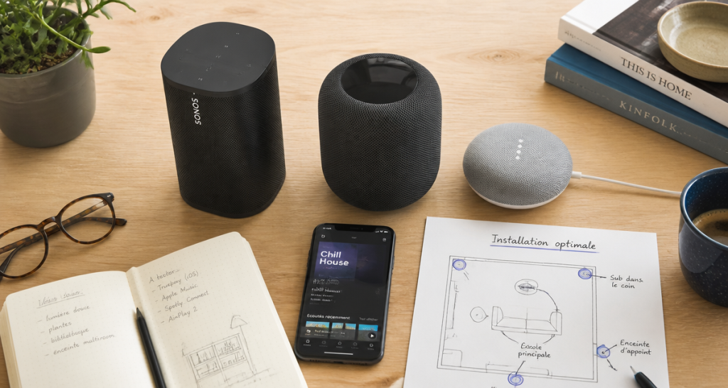 comparatif enceinte connectée trois modèles sur table