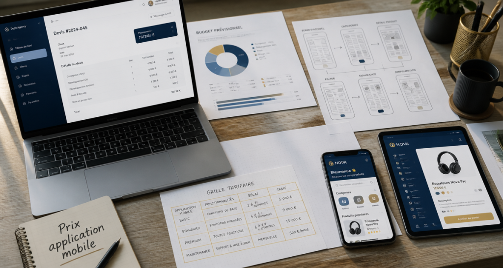 prix application mobile documents et devis sur bureau