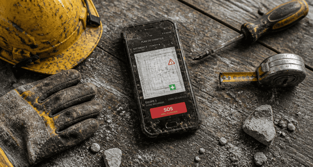 smartphone de chantier robuste sur chantier