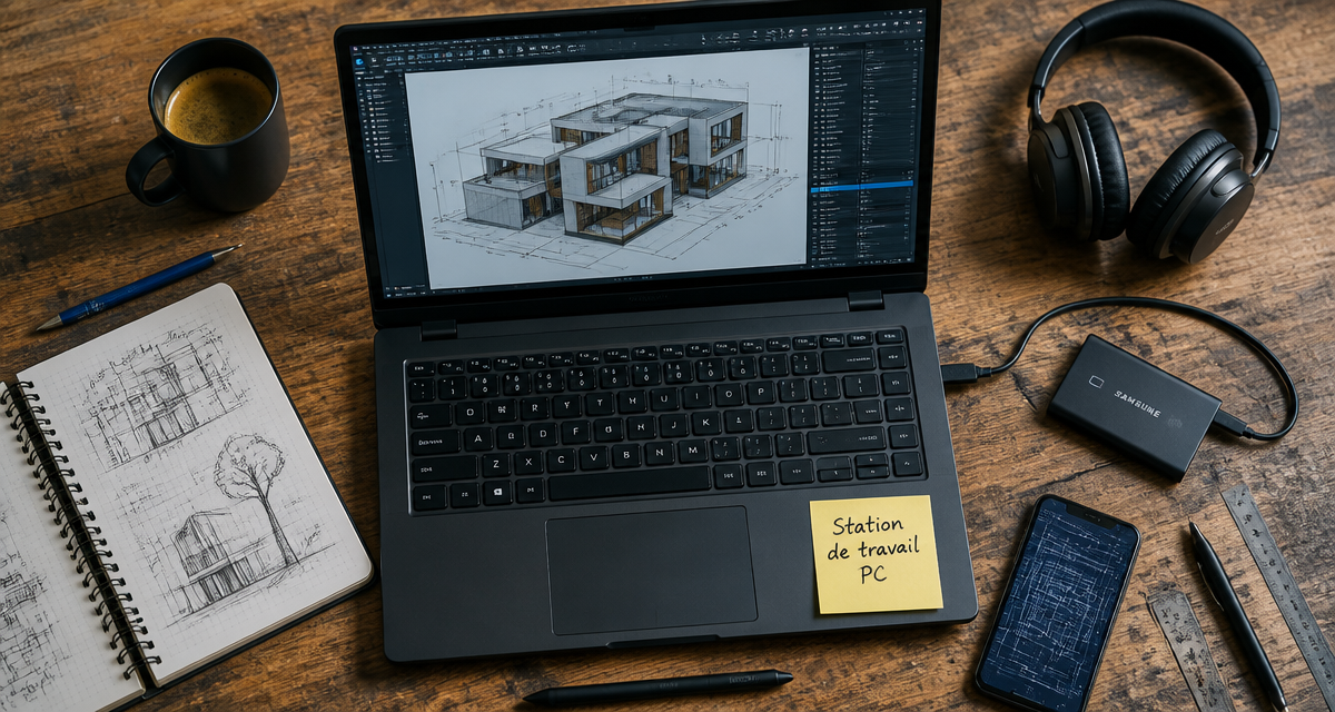 station de travail pc portable sur bureau d’ingénieur