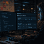web3 developer devant écrans code Solidity Rust