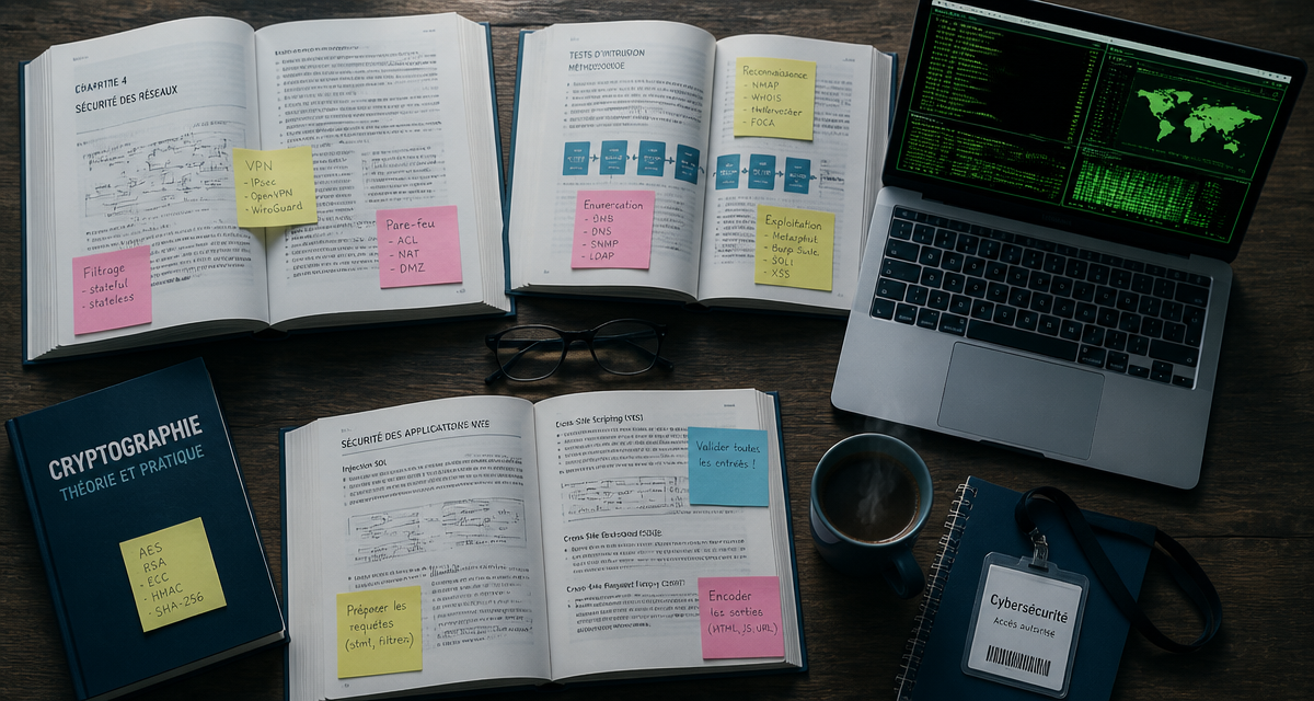 livre cybersécurité sur bureau avec ordinateur