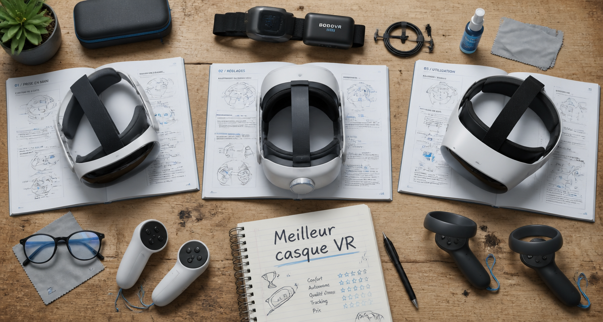 Meilleur casque VR avec accessoires sur table