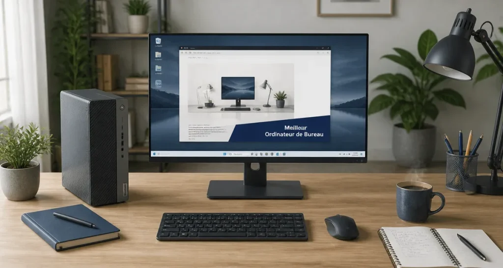 meilleur ordinateur de bureau sur bureau en bois clair