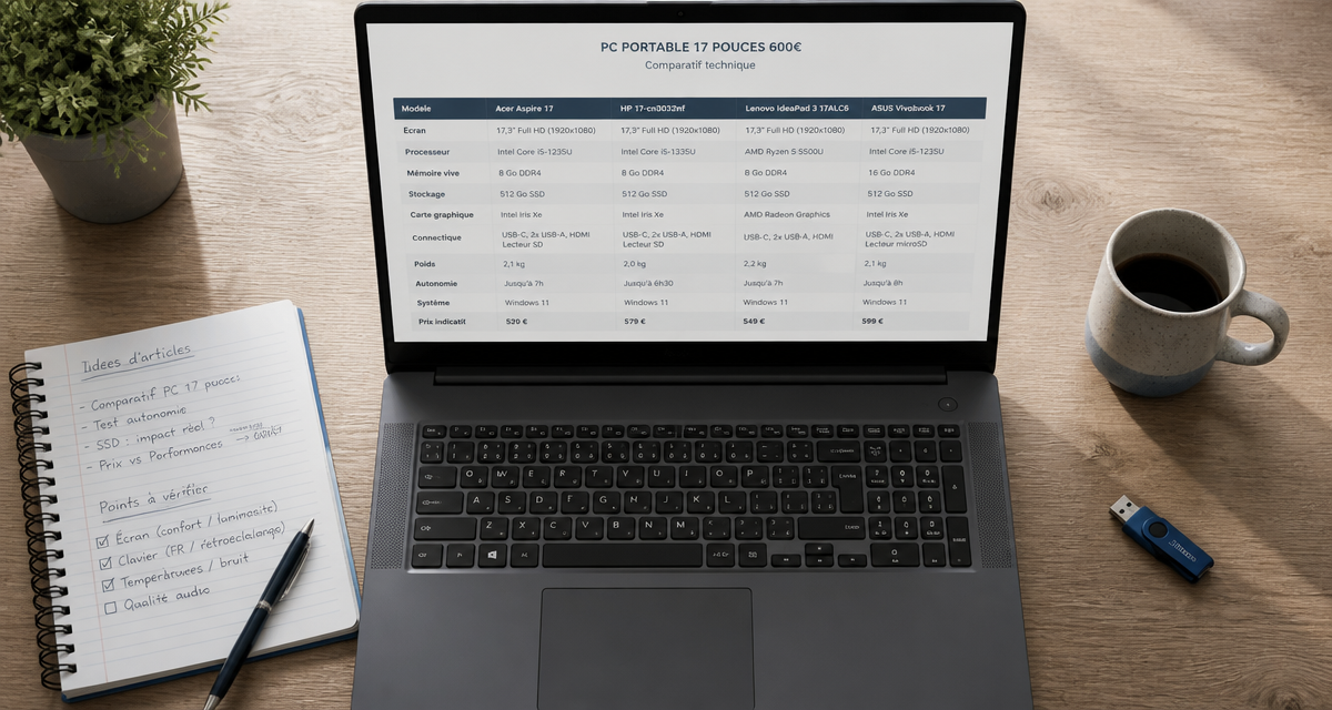 meilleur pc portable 17 pouces du moment 600 euros sur bureau