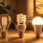 ampoule economique LED sur table en bois