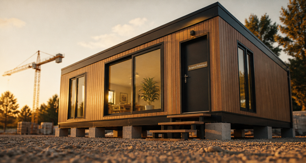 bungalow préfabriqué bois moderne sur chantier