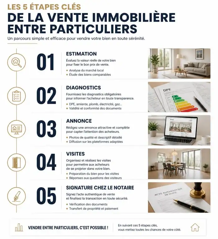 Infographie des étapes de la vente maison sans agence
