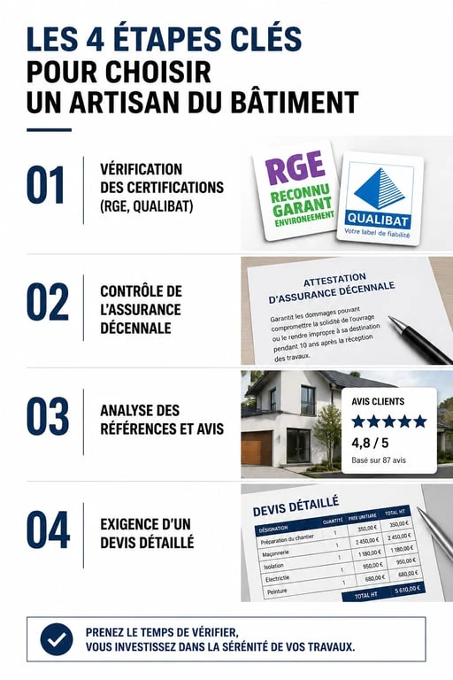 Infographie des étapes pour choisir un artisan du bâtiment qualifié