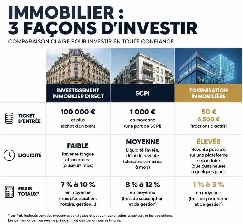 Comparatif des modes d'investissement immobilier : direct, SCPI et tokenisation immobilière