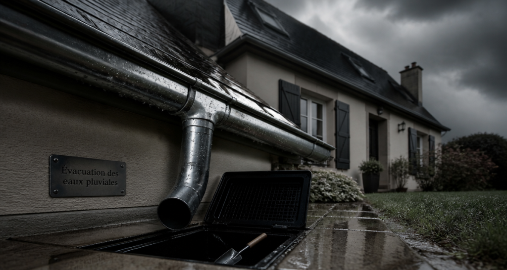 Evacuation eaux pluviales gouttière zinc regard