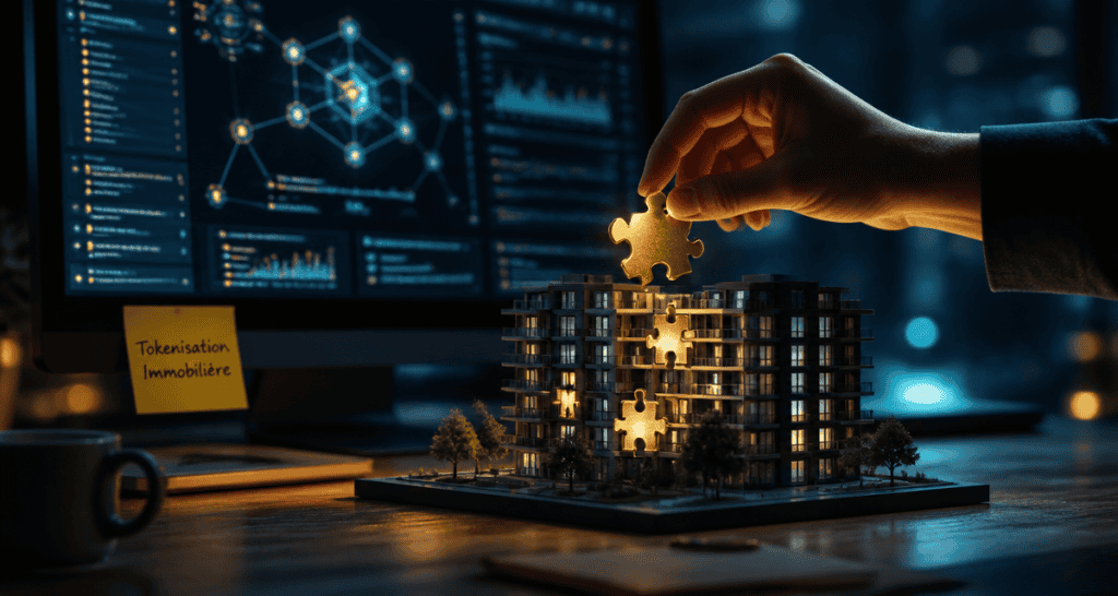 tokenisation immobilier pièce puzzle immeuble blockchain