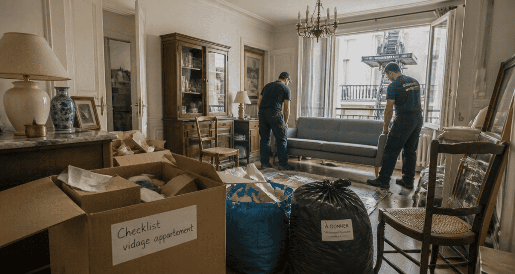 Vide appartement avec cartons et monte-meubles