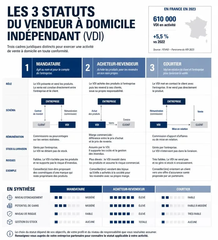 Infographie des statuts de vendeur à domicile indépendant VDI