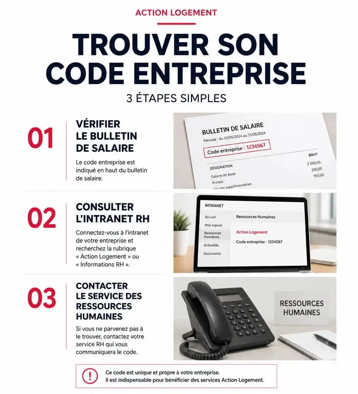 Étapes pour trouver son code entreprise Action Logement sur son bulletin de salaire ou via les RH