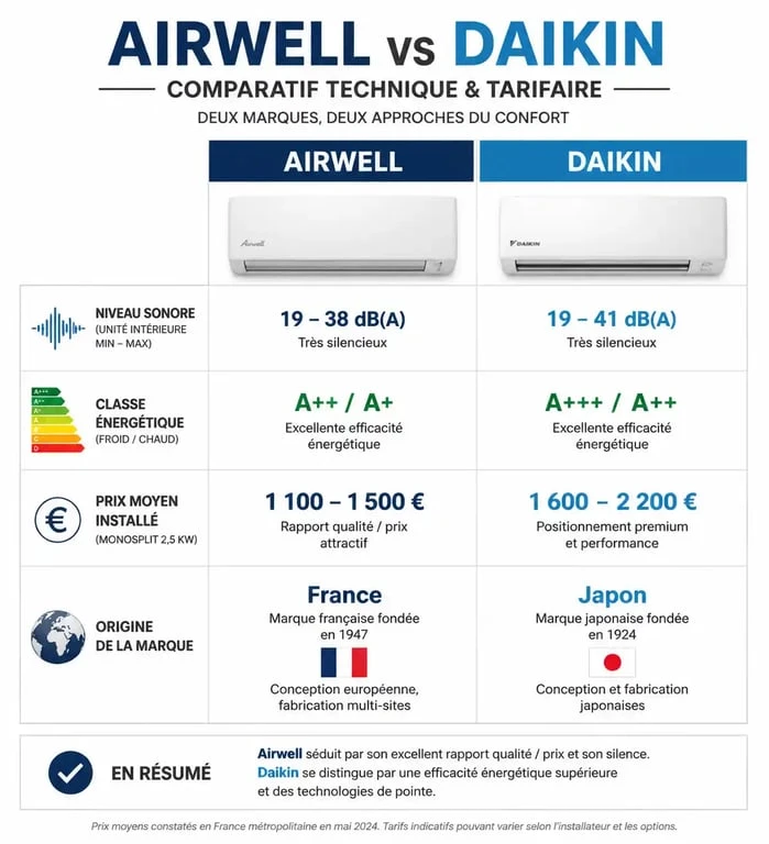 Comparatif technique et prix climatiseur Airwell vs Daikin pour avis d'achat