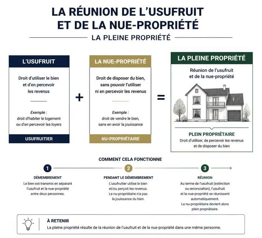 Schéma explicatif de la réunion de l'usufruit et de la nue-propriété pour l'abandon d'usufruit à 80 ans