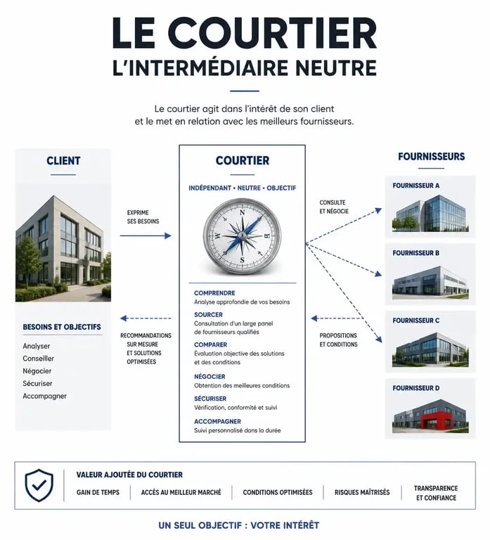 Schéma explicatif du rôle du courtier dans le courtage